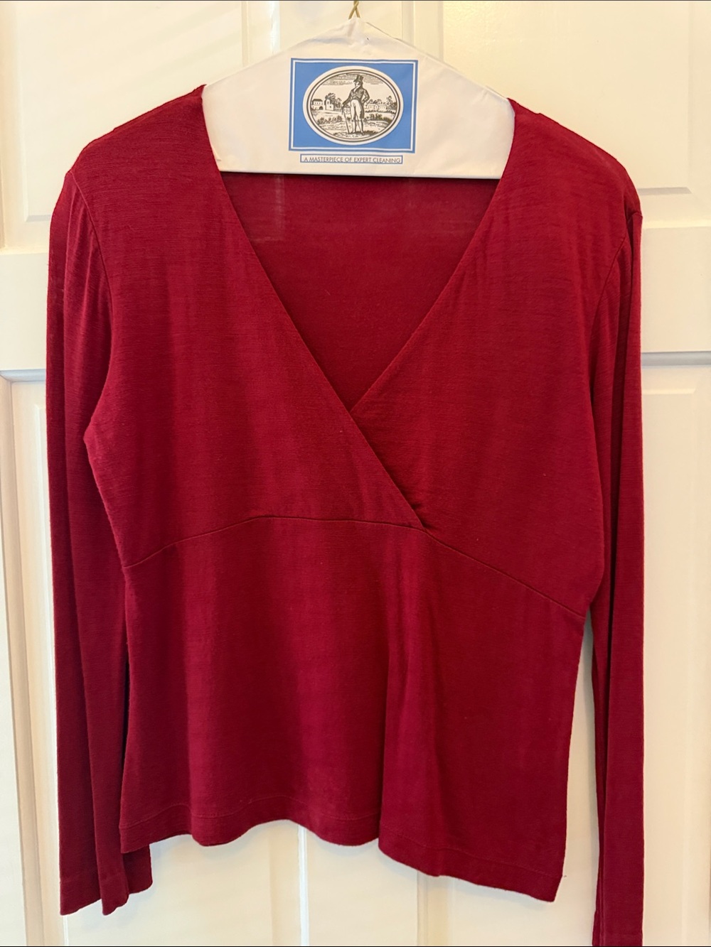 Women’s Wrap-Front Long Sleeve Top in Deep Red